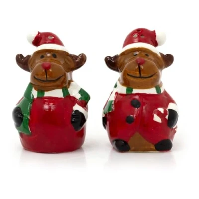 Image of Carousel Home Christmas Reindeer Salt And Pepper Pots Festive Set Xmas Shakers Characters Cruet Sets