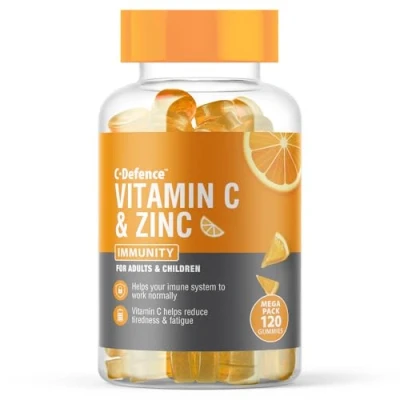 Image of Vitamin C and Zinc Gummies by Defence, Immunity, Vegan for Adults Children Orange Flavour