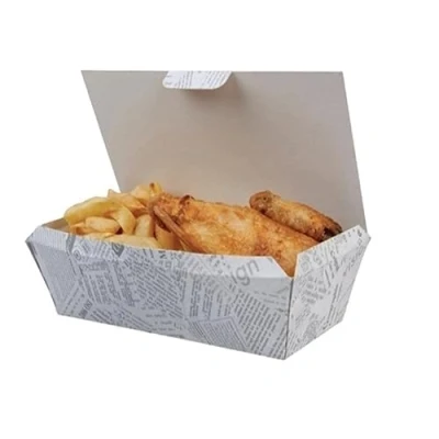 Image of Disposable Take Away Hot Food Packaging Boxes for Chips &amp; Chicken Multi Serving Box (Newsprint Box, 25)