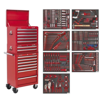 Image of Sealey Superline Pro Tool Chest Combination 14 Drawer with Ball Bearing Slides Red &amp; 446pc Kit