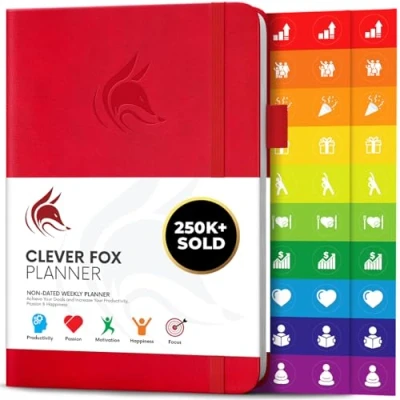 Image of Clever Fox Planner Undated Weekly &amp; Monthly for Productivity, Time Management Goals Organizer Journal A5 (Red)