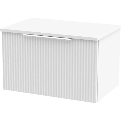 Image of Hudson Reed DFF194W Fluted Modern Bathroom Wall Hung 1 Drawer Vanity Unit with Colour Match Worktop, 600mm, Satin White