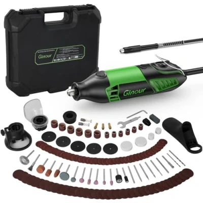 Image of Ginour Rotary Tool Kit 200W Multi 6 Variable Speed 8000 35000RPM with Keyless Chuck and Flex Shaft, 135pcs Accessories Set for DIY Craft, Engraving, Cutting, Sanding, Polishing