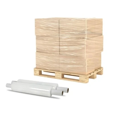 Image of JeeJaan® 2 Rolls Clear Pallet Shrink wrap 400mm x 250m 23mu, Extended Core Extra Strong Stretch Packaging Cling Film