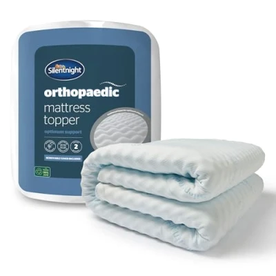 Image of Silentnight Orthopaedic Single Mattress Topper Contoured Memory Foam Supportive to Relieve Neck Back Body Pain When Sleeping Reduce Stress Includes Machine Washable Cover, White