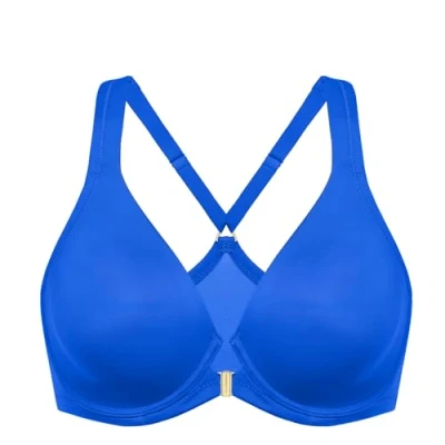 Image of DELIMIRA Women&#039;s Front Fastening Bras Seamless Unlined Racer Back Plus Size Underwired Plunge Bra Sparkle Blue 44C