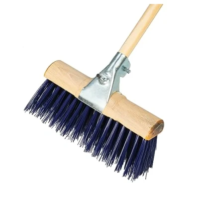 Image of 13&quot; Heavy Duty Stiff Blue PVC Birstles Saddle Back Broom Head with Wooden Handle Outdoor Garden Yard Cleaning Sweeping Brush