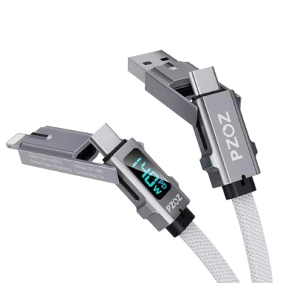 Image of PZOZ 4 in 1 LED Display 140W USB Cable,USB C to Lightning/Type C/USB A Lightning/USB Fast Charging Charger for iPhone iPad MacBook AirPods Pro Samsung Google