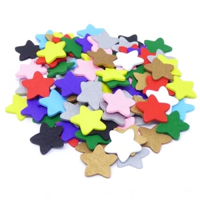 Image of Multicoloured 18mm Stars Wooden Shabby Chic Craft Scrapbook Vintage Wood Star (100)