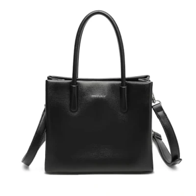 Image of Miss Lulu Women&#039;s Handbag Fashion Top Handle Bag, Soft PU Leather Hobo Shoulder Ladies Medium Tote Crossbody Bag with Reinforced for Work School Travel (Black)