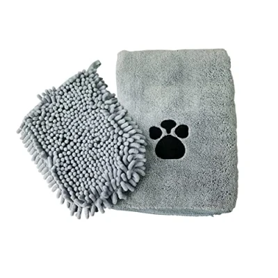 Image of Karrma Ltd. Pet Towels Super Absorbent Microfiber And Mitt with Ultra Soft Quick Dry for Dogs, Puppy, Random Colour Supply Grey OR Brown
