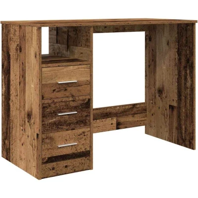 Image of vidaXL desk old wood 102x76x50 cm engineered home office dorm table with drawers