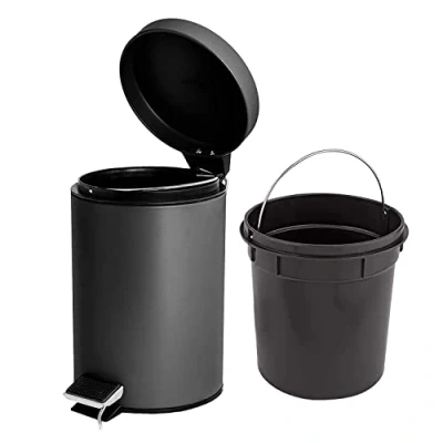 Image of Denny International 3 Litre Stainless Steel Pedal Bin for Kitchen Bathroom Toilet Rubbish Tray (Black)