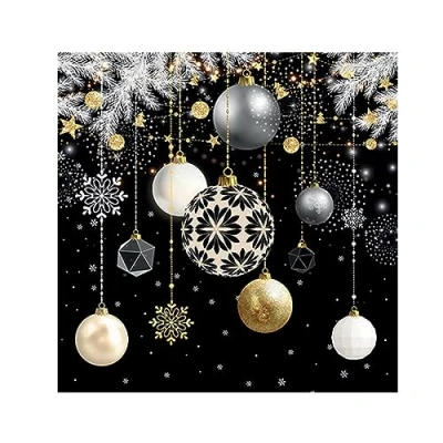 Image of 20 Napkins Christmas Elegant Baubles on Black as Table Decoration Paper with Motif Also for Decoupage and 33 x cm