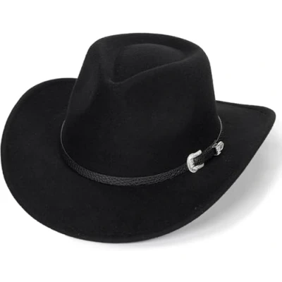 Image of DRESHOW Cowboy Cowgirl Hat for Boys Girls Classic Western Felt Fedora Belt Buckle Retro Panama Hats Unisex Rolled up Caps Kids 4 12 Years