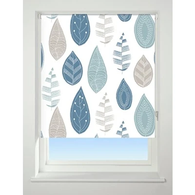 Image of UNIVERSAL Leaf Patterned Thermal Blackout Roller Blind, Blue, W90cm