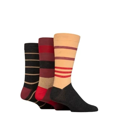 Image of SockShop Men&#039;s Comfort Cuff Socks Striped and Plain Soft Breathable &amp; Cooling Bamboo Material Multipack of 3 Pairs (UK, Numeric, 7, 11, Regular, Sesame)