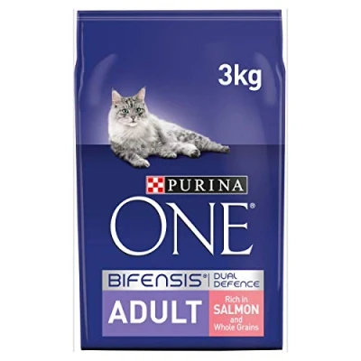 Image of Purina ONE Adult Dry Cat Food Salmon and Wholegrain 3kg , Pack of 4