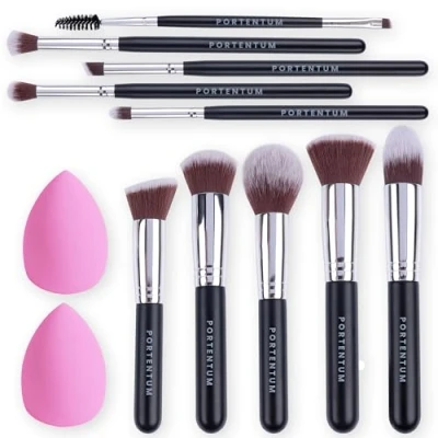 Image of PORTENTUM Make up Brushes 12Pcs Makeup Kit, Premium Synthetic Kabuki Foundation Face Powder Concealers Eyeshadow Blush Set