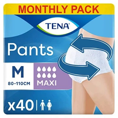 Image of TENA Pants Maxi, 40 Pairs, Unisex Incontinence (4 x 10 Packs) for Women and Men with Heavy Bladder Weakness, Designed Everyday Life Triple Protection Dual Absorption Zones, Size M