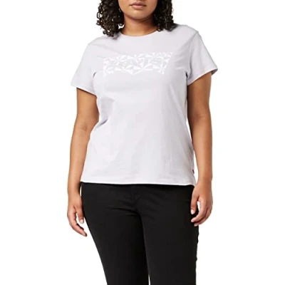 Image of Levi&#039;s Women&#039;s The Perfect Tee Pattern Batwing Logo T Shirt, Geo Bw Fill Misty Lilac, S