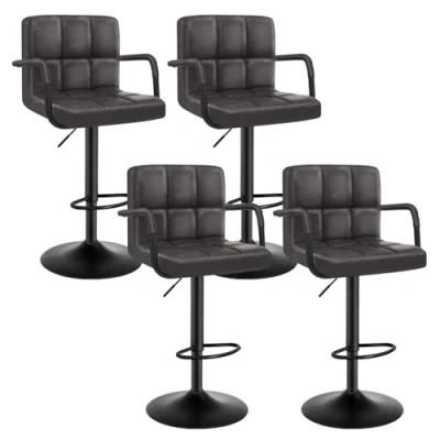 Image of WOLTU Bar Stools Chairs Breakfast Dining for Kitchen Island Counter Set of 4 pcs Faux Leather, Adjustable Swivel Gas Lif, Steel Footrest &amp; Base, Anthracite, BH113an UK