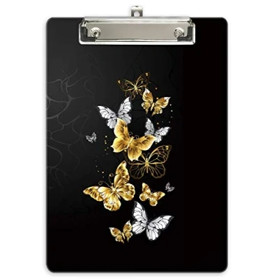 Image of Hnogri Plastic Clipboard A4, Fashion Design A4 Letter Size Clipboards &amp; Forms Holders for Office Supplies Lawyers,School Students and Kids, Low Profile Clip Cute Folder, Golden Butterfly