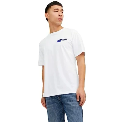 Image of Jack &amp; Jones Oneck Print Tshirt, Men&#039;s, Size: Small, White