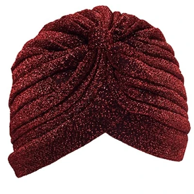 Image of Shimmer Stretch Turban Cap Beanie Headband Hair Accessory Wrap Hat Hijab Plain Glitter Chemo (Maroon)