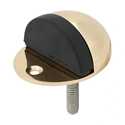 Image of TIMCO Oval Door Stop Polished Brass Floor Mounted Protective Rubber Buffer tip 47mm