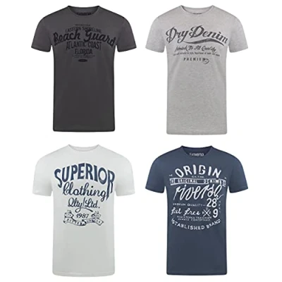 Image of riverso RivLeon Men&#039;s Crew Neck T Shirt Pack of 4 O Short Sleeve Print Tee 100% Cotton Regular Fit Green Blue White Grey Red Orange S M L XL 2XL 3XL 4XL 5XL Multicolour XXXX Large