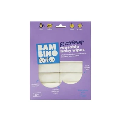 Image of Bambino Mio, Reusable Baby Wipes Everyday Pro Eco Friendly and Chemical Free, Double Sided Washable Wipes, Pack of 10, Snow Packaging May Vary