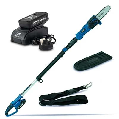 Image of Hyundai 20cm / 8 20V Li Ion Cordless Pole Saw Pruner, Long Reach Battery Powered Saw, Can Be Extended Up Tp 2.3m, Adjustable Cutting Angle, 3 Year Warranty