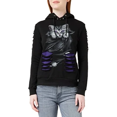 Image of Spiral Bright Eyes Large Hood Ripped Hoody Purple Black S