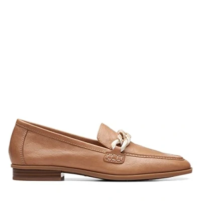 Image of Clarks Sarafyna Iris Leather Shoes in Tan Standard Fit Size 3.5