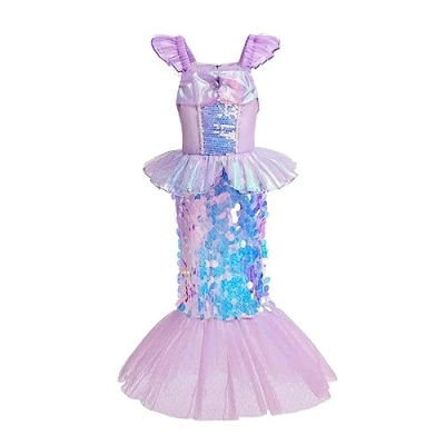 Image of Lito Angels Little Mermaid Princess Fancy Dress Up Costume Birthday Party Outfit for Kids Girls Age 8 9 Years, Purple (Tag Number 140)
