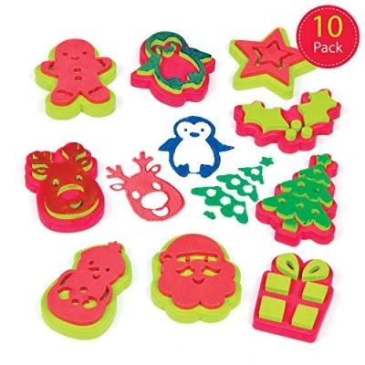 Image of Baker Ross AF808 Christmas Stampers (Pack of 10) Arts &amp; Crafts Stamps for Kids Easy Children to Hold, Assorted