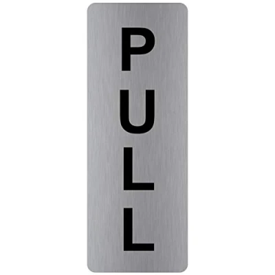 Image of METAL Pull Sign Brushed Silver Aluminium Warning Safety Security Door Notice Office Shop Warehouse School