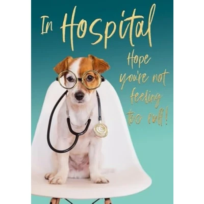 Image of Abacus Cards You&#039;re in Hospital Get Well Card Puppy with Stethescope Embossed a Foil Finish Eco Friendly and Recyclable