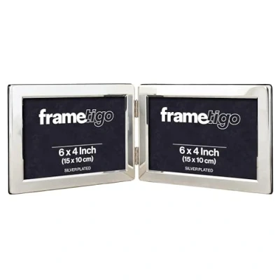 Image of Frametigo Silver Plated Flat Edge Landscape Double Photo Frame Fits Size 6&quot;x4&quot; (15x10cm)