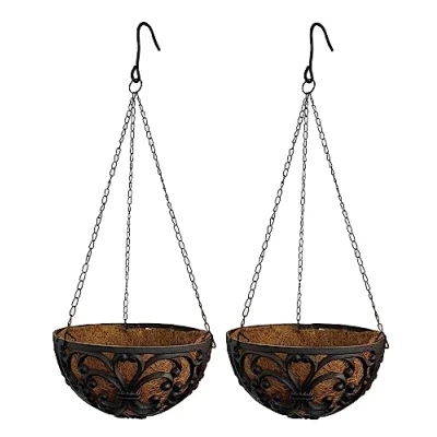 Image of Selections Cast Iron Garden Hanging Basket Planters (25.5cm) Pack of 2