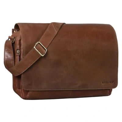 Image of STILORD &#039;Tom&#039; Vintage Leather Messenger Bag for 15 Inch Laptop Shoulder Office Work Large Genuine Business Satchel A4, Colour:Andorra Brown