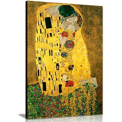 Image of Gustav Klimt Kiss Canvas Wall Art Picture Print (24X16)