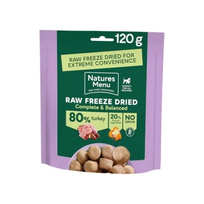 Image of Natures Menu Raw Freeze Dried Dog Food Complete &amp; Balanced 80/20 All Pack Sizes Flavours (120g x 1, Turkey)