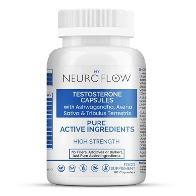 Image of Testosterone Supplements for Men No fillers, Additives or Bulkers, Pure Active Ingredients Neuro Flow Powerful Booster with Avena Sativa &amp; Tribulus Terrestris 60 Cap Made in UK