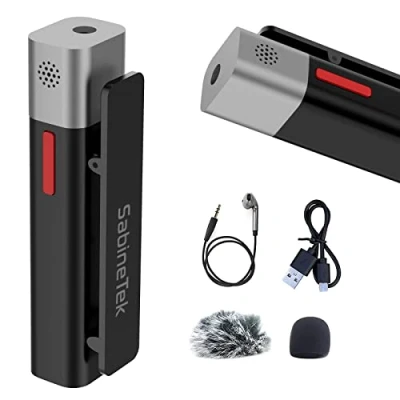 Image of SabineTek SmartMike+ Bluetooth Microphone, Wireless Lavalier Microphone,Clip on Lapel Mic for iPhone Android Phone, Compact Small Vlogger (Black)