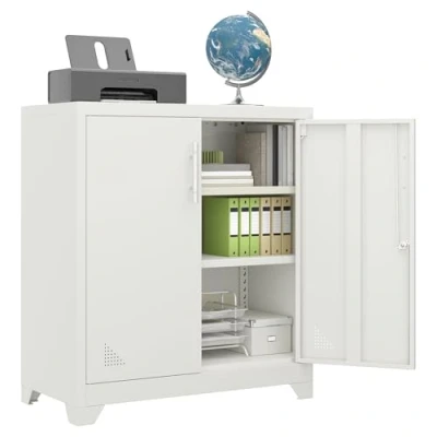 Image of DWVO Office Storage Cabinet, Metal Cupboard with 2 Adjustable Shelves, Lockable Filing Cabinets Ventilation Holes for Home Garage Gym School, 80 x 40 90cm, White