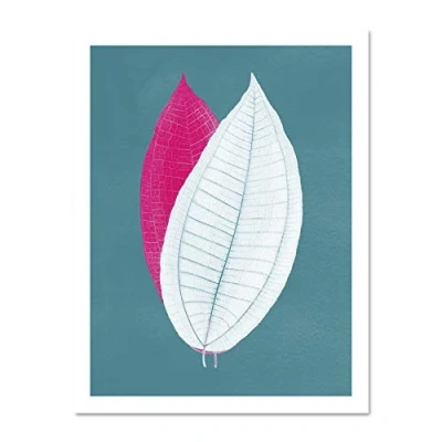 Image of Wee Blue Coo Bright Coloured Leaf Teal Large White Framed Art Print Wall Poster 18x24 inch