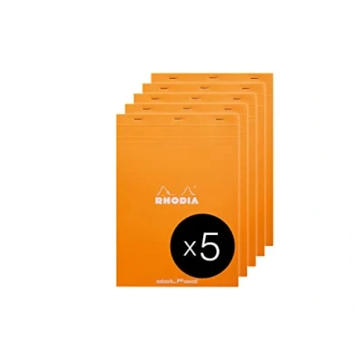 Image of RHODIA 18558C Dot pad Stapled Notepad N18 Orange A4 Dotted 80 Detachable Sheets White Clairefontaine Paper g/m² Coated Card Cover Pack of 5 pads