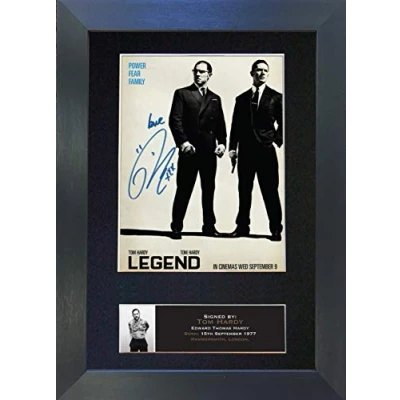 Image of LEGEND KRAYS Tom Hardy Signed Autograph Mounted Photo Reproduction PRINT A4 Rare (297 x 210mm) #575 (Black Frame)